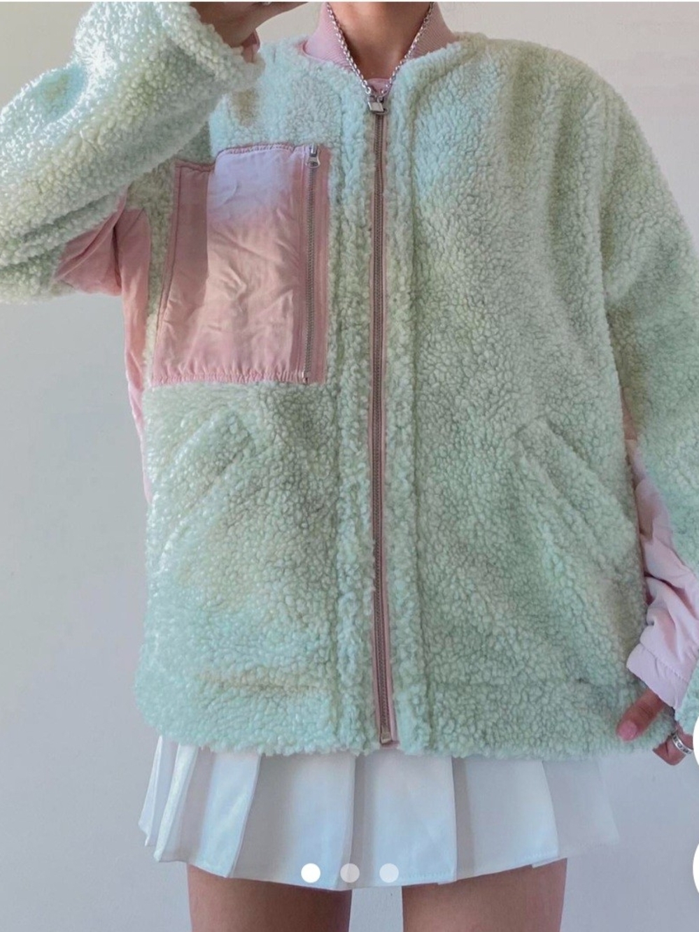 We The Free Free People Rivington Sherpa Jacket L NWOT Pink Green Fleece Bomber - Picture 7 of 12
